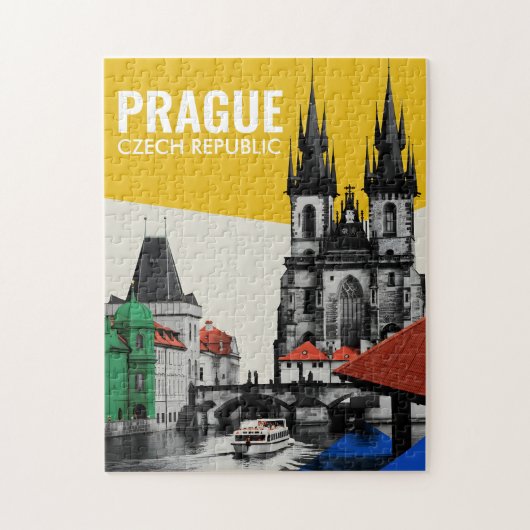 Praag Tsjechië Oude Stad Silhouet Collage Legpuzzel (Verticaal)