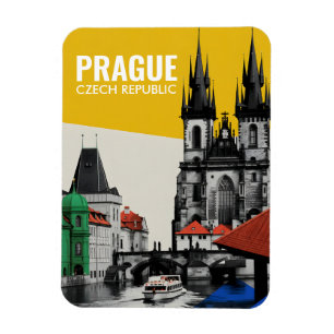 Praag Tsjechië Oude Stad Silhouet Collage Magneet