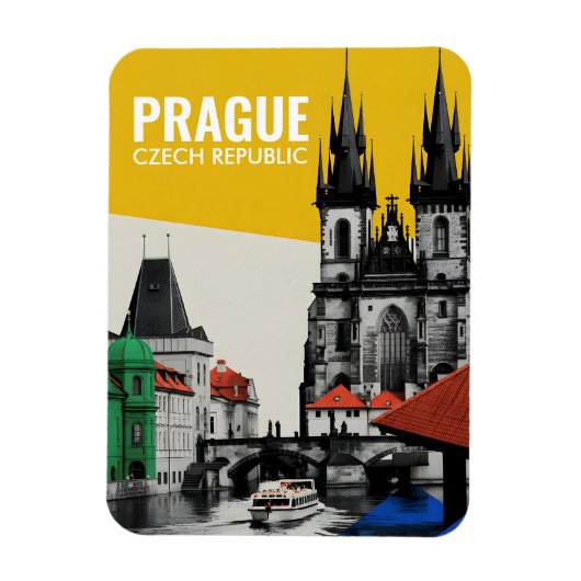 Praag Tsjechië Oude Stad Silhouet Collage Magneet (Verticaal)
