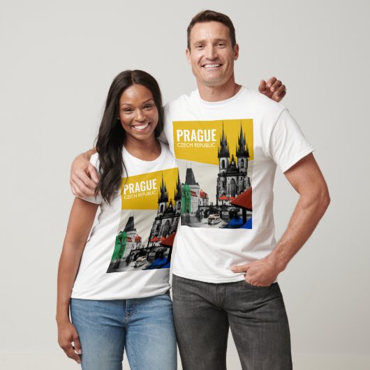 Praag Tsjechië Oude Stad Silhouet Collage T-shirt (Unisex)