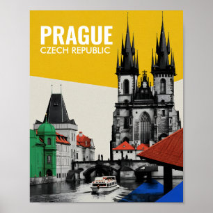 Praag Tsjechië Oude Stad Silhouette Collage Poster