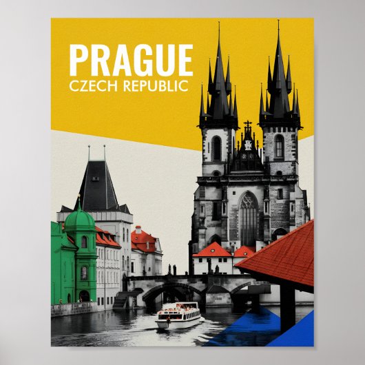 Praag Tsjechië Oude Stad Silhouette Collage Poster (Voorkant)