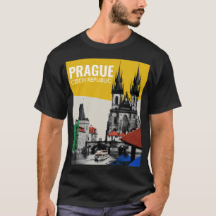 Praag Tsjechië Oude Stad Silhouette Collage T-shirt