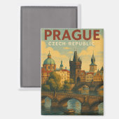 Praag Tsjechië Reisillustratie Magneet (Voorkant / Achterkant)