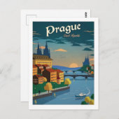 Praag Tsjechië Reisretro geïnspireerd Briefkaart (Voorkant / Achterkant)