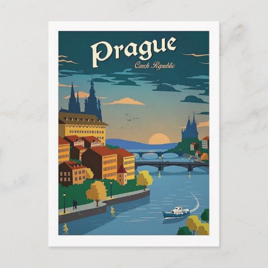 Praag Tsjechië Reisretro geïnspireerd Briefkaart (Voorkant)