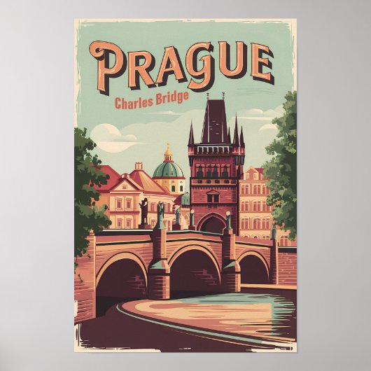 Praag Tsjechië Reizen Kunst Vintage Poster (Voorkant)