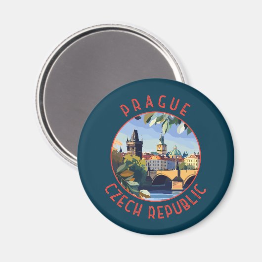 Praag Tsjechië Retro Distressed Circle Magneet (Voorkant / Achterkant)