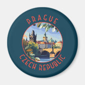 Praag Tsjechië Retro Distressed Circle Magneet (Voorkant)