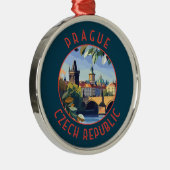 Praag Tsjechië Retro Distressed Circle Metalen Ornament (Rechts)