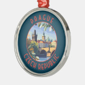 Praag Tsjechië Retro Distressed Circle Metalen Ornament (Links)