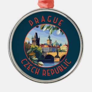 Praag Tsjechië Retro Distressed Circle Metalen Ornament
