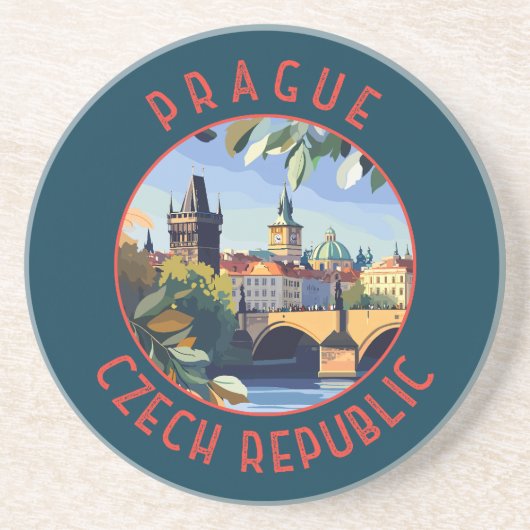 Praag Tsjechië Retro Distressed Circle Zandsteen Onderzetter (Voorkant)