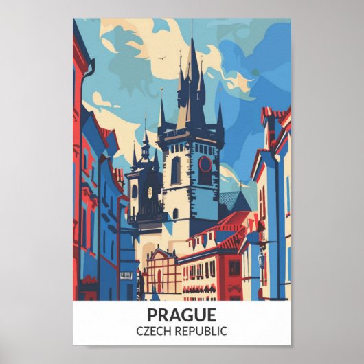 Praag Tsjechië Retro Kunstwerk Reizen Poster (Voorkant)