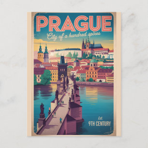 Praag Tsjechië Retro Stadsgezicht Reizen Briefkaart