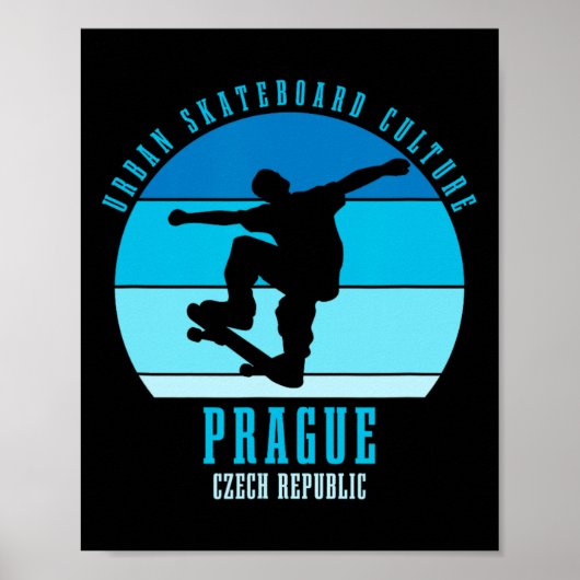 Praag Tsjechië Skateboarder Urn Skateboarden Poster (Voorkant)