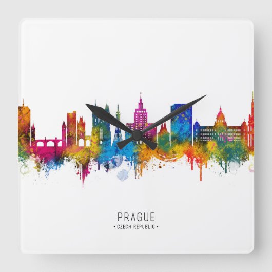 Praag Tsjechië Skyline Vierkante Klok (Voorkant)