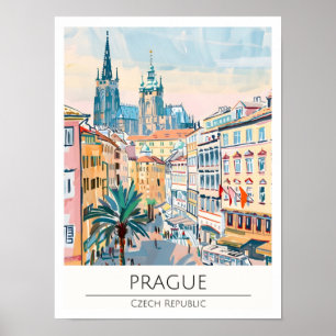 Praag Tsjechië Vintage Kunst Illustratie Reizen Poster