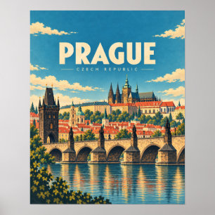 Praag Tsjechië Vintage Reis Kunst Poster
