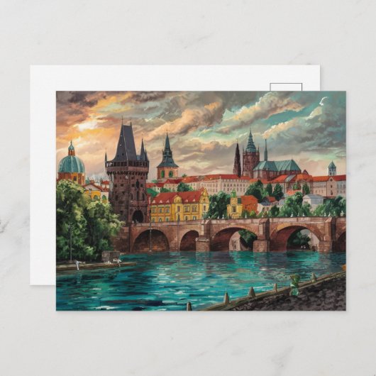 Praag, Tsjechië Waterverf schilderij Briefkaart (Voorkant / Achterkant)