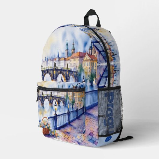 Praag - Tsjechië Waterverf Sketch | Bedrukte Rugzak (Achterkant Hoek Rechts)