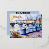 Praag - Tsjechië Waterverf Sketch | Folie Feestdagen Briefkaart (Voorkant / Achterkant)