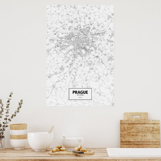 Praag, Tsjechië (zwart op wit) Poster (Keuken)