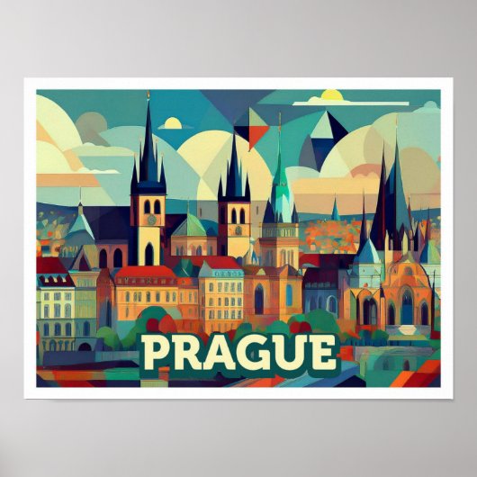 Praag Tsjechisch Reizen artistiek kleurrijk Poster (Voorkant)