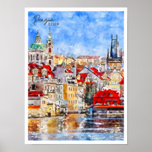 Praag Tsjechisch vintage reiswaterverf Poster