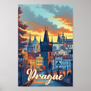 Praag Tsjechische artistieke reisillustratie Poster
