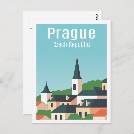 Praag Tsjechische Beroemde Reisplaats Illustratie Briefkaart (Voorkant / Achterkant)