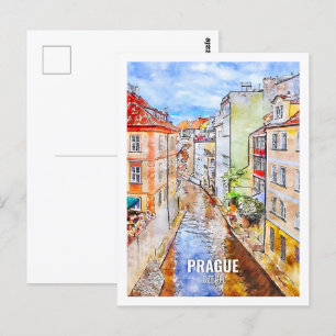 Praag Tsjechische Beroemde Reisplaats Waterverf Briefkaart
