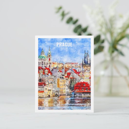 Praag Tsjechische Beroemde Reizen Waterverf Schets Briefkaart (Staand voorkant)