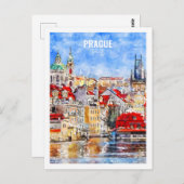 Praag Tsjechische Beroemde Reizen Waterverf Schets Briefkaart (Voorkant / Achterkant)