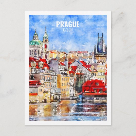 Praag Tsjechische Beroemde Reizen Waterverf Schets Briefkaart (Voorkant)