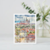 Praag Tsjechische Beroemde Reizen Waterverf Schets Briefkaart (Staand voorkant)