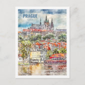 Praag Tsjechische Beroemde Reizen Waterverf Schets Briefkaart (Voorkant)