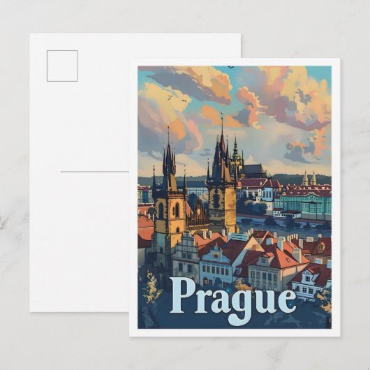 Praag Tsjechische Classic Art Retro Vintage Travel Briefkaart (Voorkant / Achterkant)
