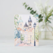 Praag Tsjechische gouache verf illustratie Reizen Briefkaart (Staand voorkant)