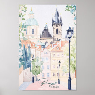Praag Tsjechische gouache verf illustratie Reizen Poster