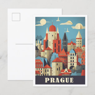 Praag Tsjechische kunst reisillustratie Briefkaart