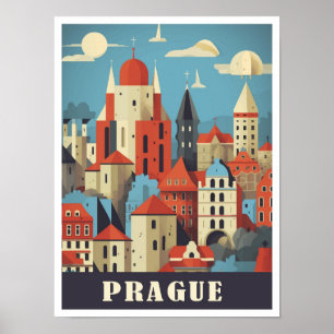 Praag Tsjechische kunst reisillustratie Poster