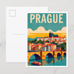 Praag Tsjechische kunst Vintage Illustratie Reizen Briefkaart