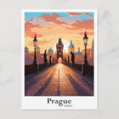 Praag Tsjechische kunst Vintage reisillustratie Briefkaart (Voorkant)