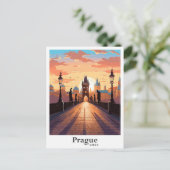 Praag Tsjechische kunst Vintage reisillustratie Briefkaart (Staand voorkant)