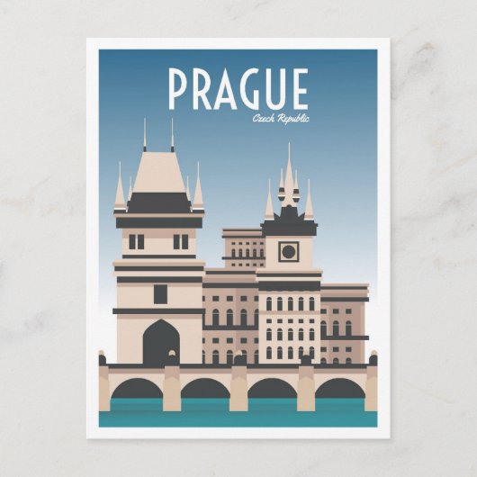 Praag Tsjechische kunst Vintage reisillustratie Briefkaart (Voorkant)