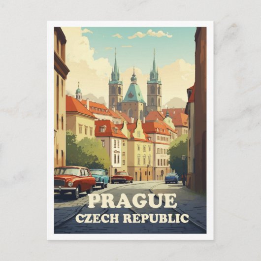 Praag Tsjechische kunst Vintage reisillustratie Briefkaart (Voorkant)
