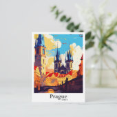 Praag Tsjechische kunst Vintage reisillustratie Briefkaart (Staand voorkant)