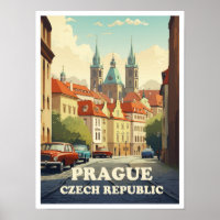 Praag Tsjechische kunst Vintage reisillustratie