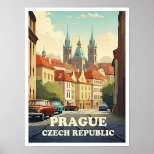 Praag Tsjechische kunst Vintage reisillustratie Poster